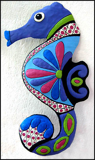 Hand Painted Metal Seahorse Wall Hanging